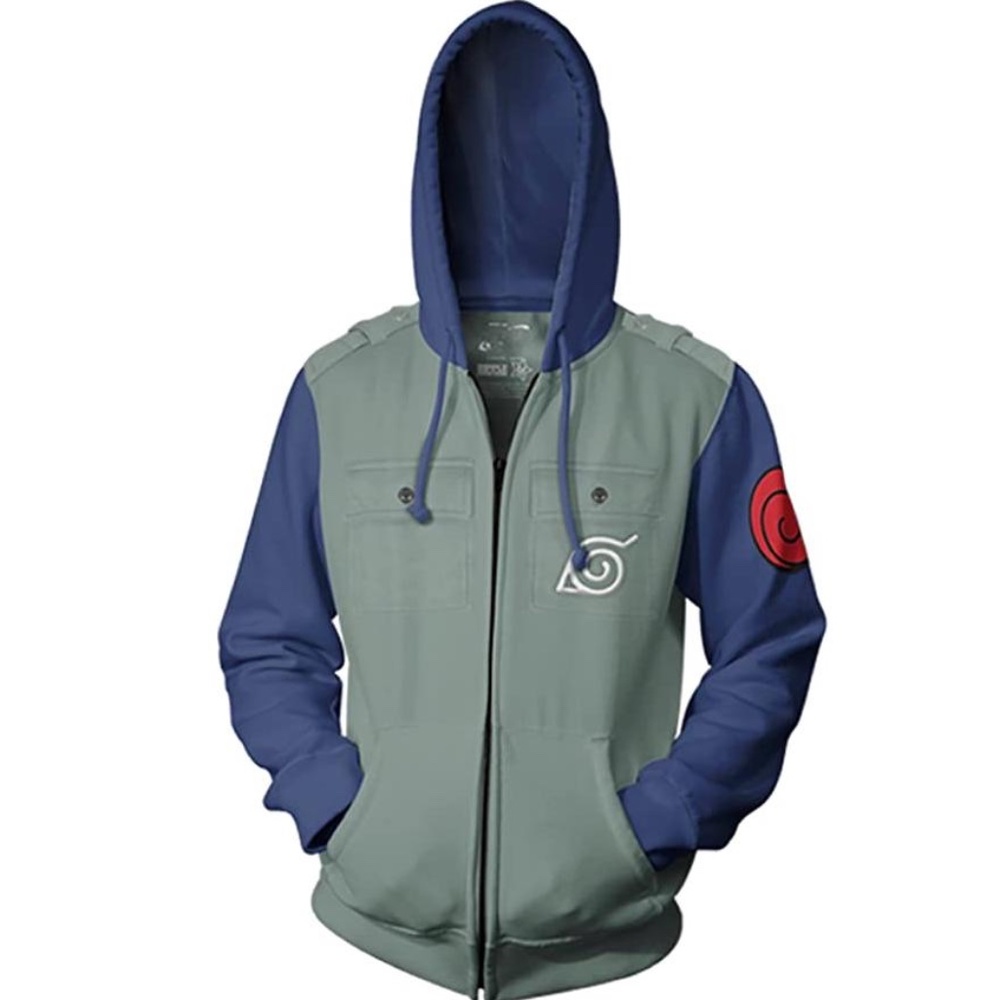 Ripple Junction Men’s Naruto Shippuden Cosplay Military Green Blue Hoodie Jacket
